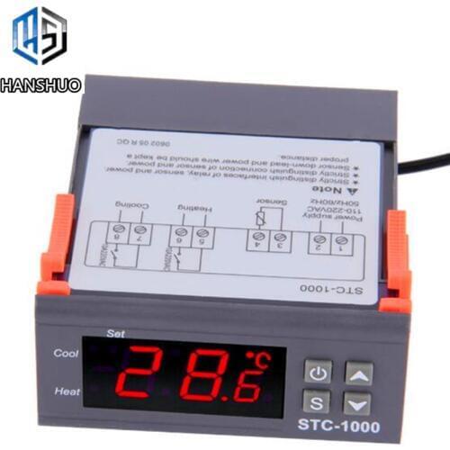 Two Relay Output LED Digital Temperature Controller Thermostat Incubator STC-1000 110V 220V 12V 24V 10A with Heater and Cooler
