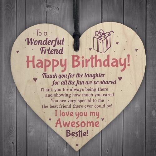Friendship Sign Best Friend Plaque Happy Birthday Wooden Heart Mum Colleague Thank You Gift Christmas Home DIY Decorations