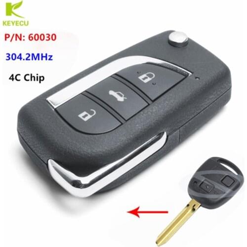 KEYECU Replacement Upgraded Flip Remote Key Fob 304.2MHz With 4C Chip for Toyota Avensis Corolla RAV4 P/N: 60030 or 60040