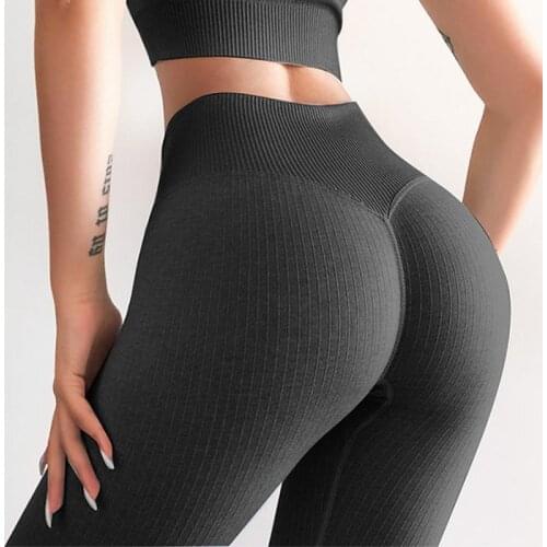 SVOKOR Stripe Seamless Fitness Leggings women Solid High Waist Leggings Push Up Gym Workout Pants Elasticity
