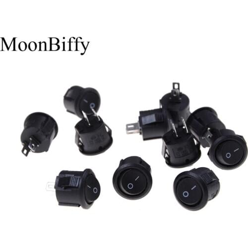 10PCS WholeSale Dropshipping MOONBIFFY 16mm Diameter Small Round Boat Rocker Switches 2 Pin ON-OFF Rocker Switch Black Mini