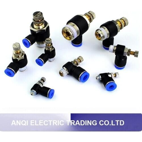 10pcs SL4 6 8 12mm Fast Connection Pneumatic Fitting M5 01 02 03(M5" 1/8" 1/4" 3/8") Air Speed Regulating Valve Throttle Valve