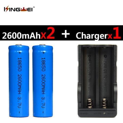 2Pcs 18650 battery 3.7v 2600mAh rechargeable Li-ion battery +one sma rtcharger for flashlight headlight charger EU/US plug