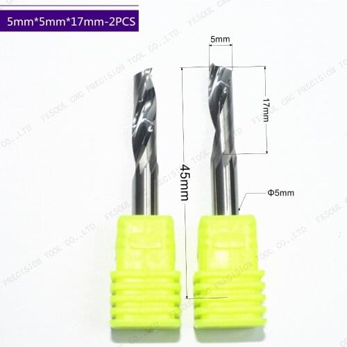 2PCS- 5mm*17mm,Single Flute Spiral end mill cnc solid carbide aluminum engraving milling cutter,aluminum composite panels
