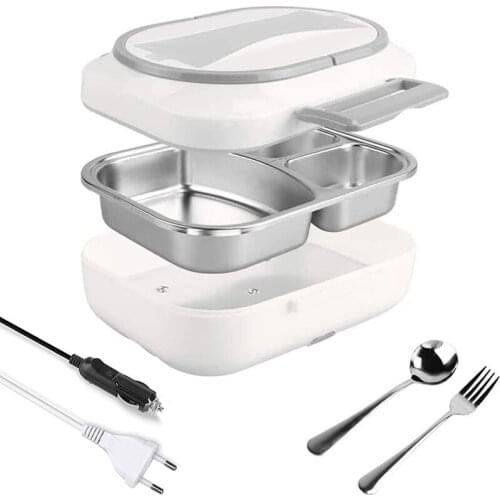 220V 12V Car EU Plug Work Electric Lunch Box Stainless Steel Food Warmer Heater Container Portable Travel Heating Bento Box Set