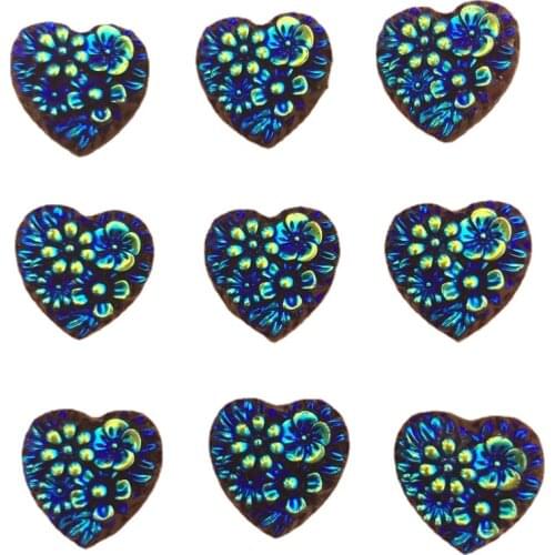 40pcs Black 12mm AB Resin Heart Carved Flower Flatback Rhinestone Scrapbook DIY Ornaments Crafts SF075