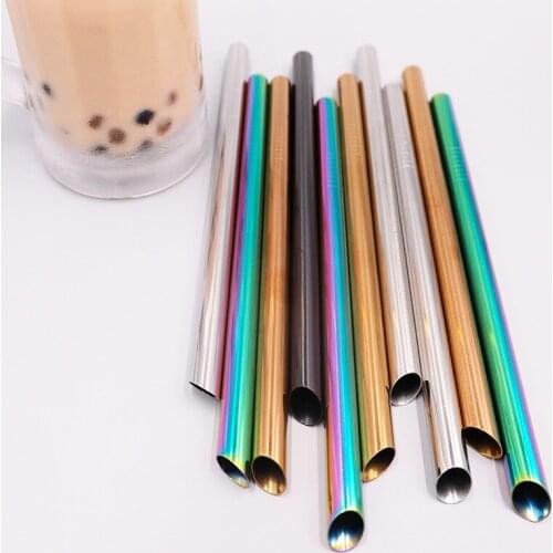 50Pc 304 Stainless Steel 12mm Drinking Straw Pearl Milkshake Fat Bubble Tea Reusable Metal Straws Party