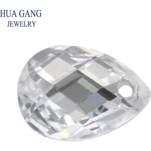 White CZ Stone Pear Shape Double Checker Board Synthetic Gems Cubic Zirconia With Hole For Jewelry 3x5~13x18mm Free Shipping