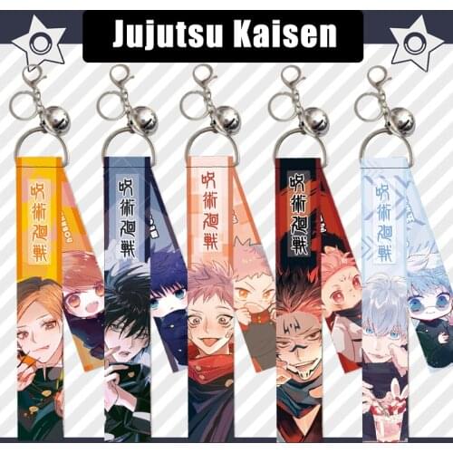 Hot Jujutsu Kaisen Streamer Straps Keychain Gojo Satoru Yuji Itadori Fushiguro Megumi Short Lanyards Bag Charm Key Chain Cosplay