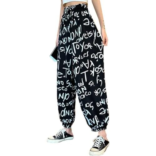 2021 New Women Sports Pants Spring Summer Loose High Waist Printing Drape Ankle-Length Pants Female Sweatpants Plus Size 4XL