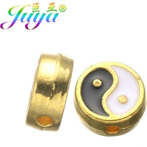 Juya Beadwork Jewelry Beads Supplies Gold Color Yin and Yang Tai Chi Charm Beads For Natural Stone Jewelry Making