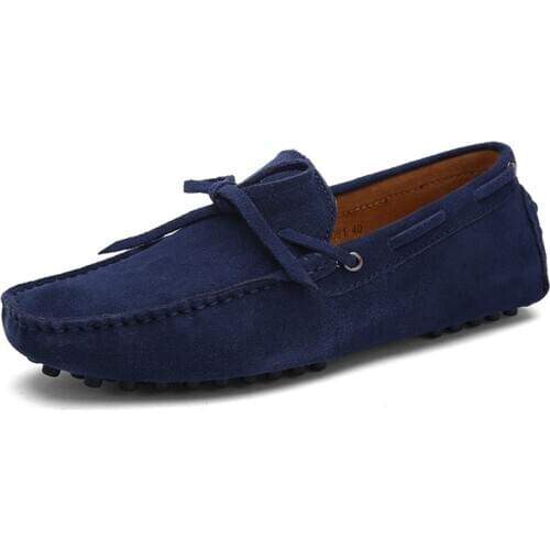CcharmiX Brand Spring Men Driving Shoe Real Suede Leather Boat Shoes Breathable Male Casual Flats Slip On Moccasins Blue Loafers