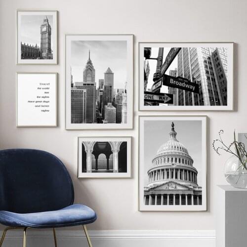 Black And White Retro architecture Nordic poster Wall Art Canvas Painting Posters And Prints Wall Pictures For Living Room Decor