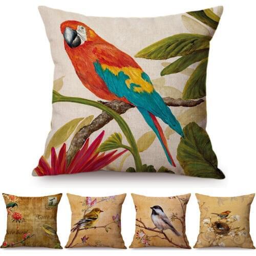Tropic Bird Parrot Colorful Painting Cushion Cover Flower Butterfly Poster Print Home Decoration Bedroom Sofa Throw Pillow Cover