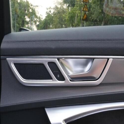 For Audi A6 C8 2019 2020 Carbon Fiber Car Inner Door Handle Bowl Sequins Decals Decoration Cover Trim Accessories