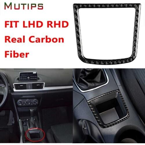 For Mazda3 3 Axela 2013 2014 2015 2016 Car Gear Storage Coin Card Box Panel Frame Trim Cover Carbon Fiber Stickers Accesories