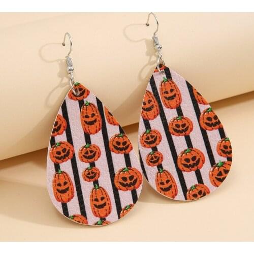 European and American Halloween Jewelry Funny Smiley Pumpkin Leather Earrings Exaggerated Holiday Earrings Wholesale