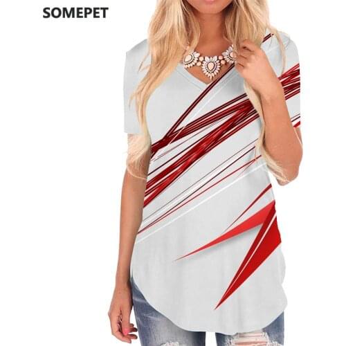 SOMEPET Geometry T-shirt women Abstract T-shirts 3d Harajuku V-neck Tshirt Womens Clothing Hip hop Loose Streetwear High Quality