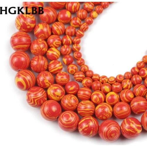 HGKLBB Orange Synthetic malachite Stone Round Loose Spacers beads for Jewelry making DIY bracelet Accessories 4/6/8/10/12MM 15"