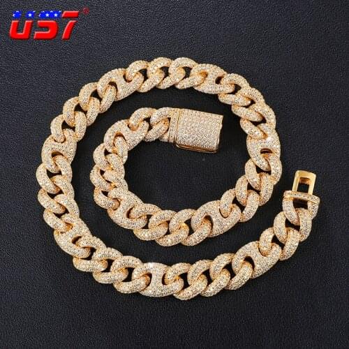 US7 16mm Cuban Link Chain 18inch Choker Full Micro-paved Bling Cubic Zircons Necklace For Men&Women Hip Hop Rock Fashion Jewelry