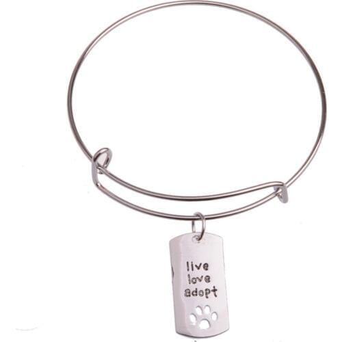 Live Love Adopt Hollow Cat Dog Paw Footprint Charms Bangle Women Men Bracelet Jewelry Family Friends Animals Lover Bangles Gifts
