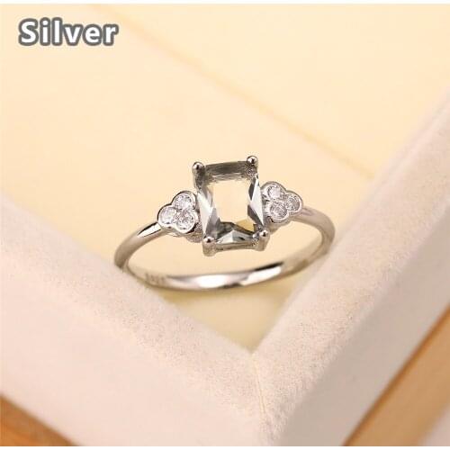 Best selling European and American fashion S925 Sterling Silver surround black ring zircon lucky square crystal jewelry gift