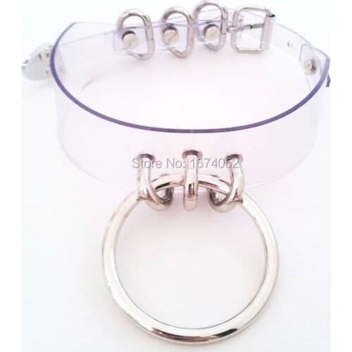 Cute Lolita Harajuku O Round Metal Collar 100% Handmade Leather Transparent Pink Vinyl Clear Chooker Necklace
