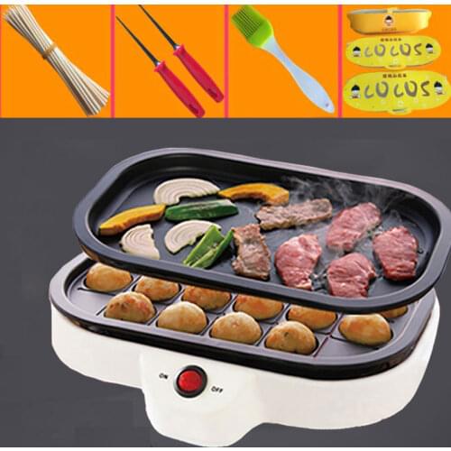 Muitifunction Takoyaki Maker BBQ Grill Mini steak Frying pan 24 holes Octopus Balls Maker octopus baking machine