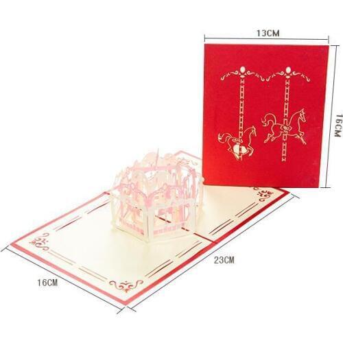 Fashion Hot 3D Merry-Go-Round Greeting Cards for Valentine/Children/Kids,Creative Hollow Out Handmade Romantic Invitation Cards