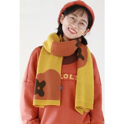 Bebobsons Fashion Knitted Scarf For Women Winter Thick Warm Long Scarf Thick Warm Preppy Style Yellow Teenage Girls' Scarves