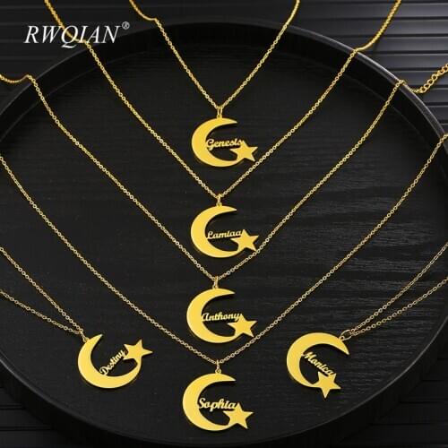 Moon Star Pendant Custom Name Necklace For Women Personalized Custom Nameplate Necklaces Stainless Steel Chains Charm Choker