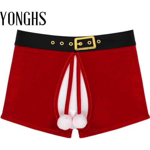 Lingerie Crotchless Velvet Panties Mens Christmas Sexy Underwear Male Fluffy Ball Decor Lingerie Elastic Waistband Underpants