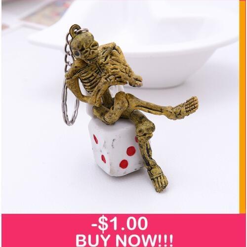 2019 New Dice skeleton keychain key ring skull key chain key holder creative sleutelhanger chaveiro portachiavi llaveros hombre