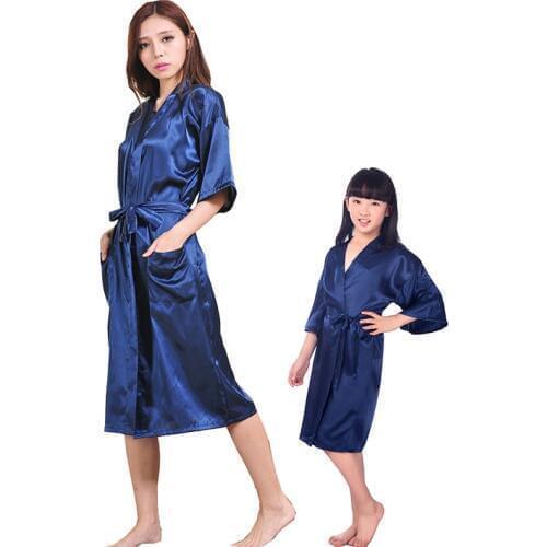 Solid matching mother daughter robes mommy and me kimono robe satin bathrobe bridesmaid gown casual nightdress family sleepwear