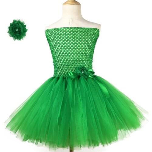 Girls Green Flower Tutu Dress Kids Crochet Corset Tulle Dress with Ribbon Bow and Hairclip Children Birthday Party Costume Dress