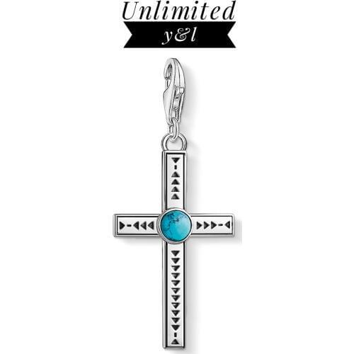 Blue Stone Cross Charms Ethnic DIY Jewelry Making Accessories Fit Thomas Style Bracelet Necklace Women Men 2019 New Arrivals