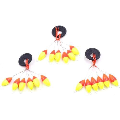 60Pcs 10Group/lot Fishing Bobber Float 6 in 1 Yellow Rubber Oval Stopper Space Bean Connector Fishing Line Tackle Accessories