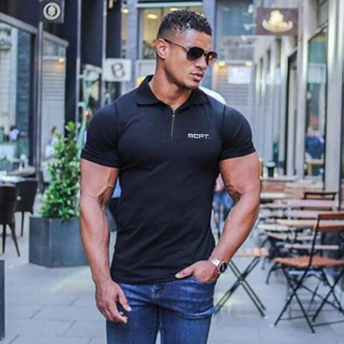 Muscleguys Polo Shirt Men Sports Short Sleeve T-shirt Cotton Slim Fit Fashion Polo Shirt Men Compression Clothing Fitness Polos