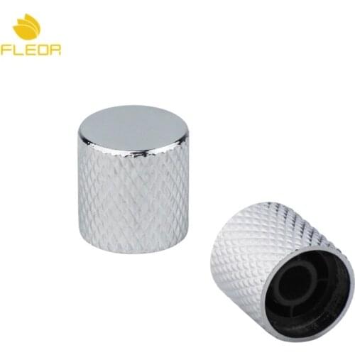 FLEOR 2pcs Metal Flat Top Guitar Bass Knobs Chrome Push On Knobs 6mm