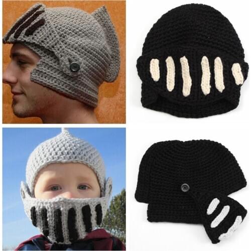 Novelty Children Roman Knight Armor Caps Cool Cute Winter Handmade Knitted Hats Helmet Baby Crocheted Beanies Photography Props