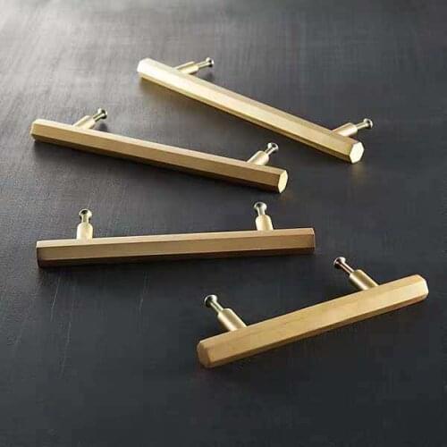 Hexagon Solid Brass Long Cabinet Handles Luxury Furniture Handles Kitchen Pulls Gold Drawer Knobs Copper Cabinet Pulls Hardware