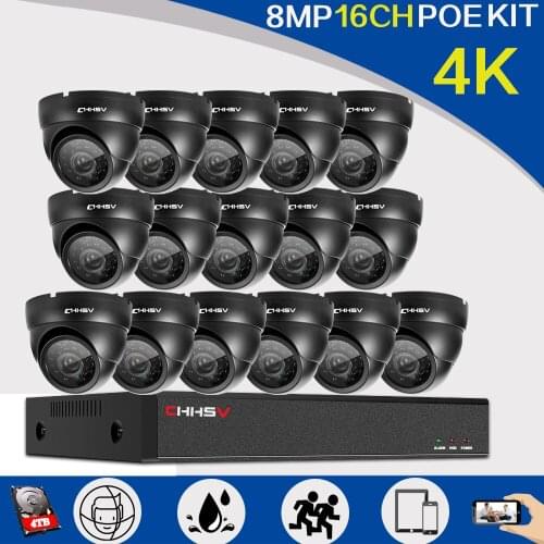 16CH 8MP Face Recognition Surveillance Camera System H.265 + NVR Outdoor Weatherproof CCTV Surveillance Kit With 8 Dome Cameras