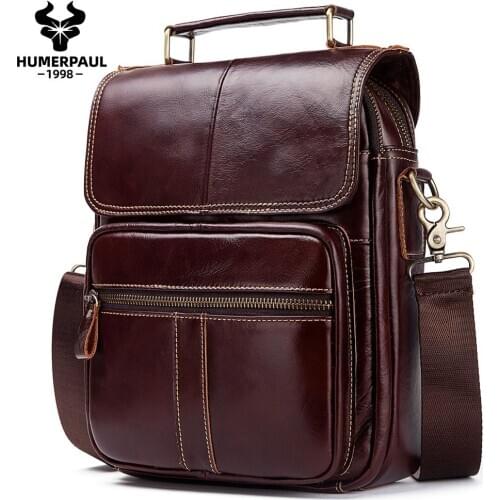Genuine Leather Casual Shoulder Bag Men Crossbody Messenger Bags Top Quality Vintage Mens Handbag Bolsos Male For7.9" Ipad