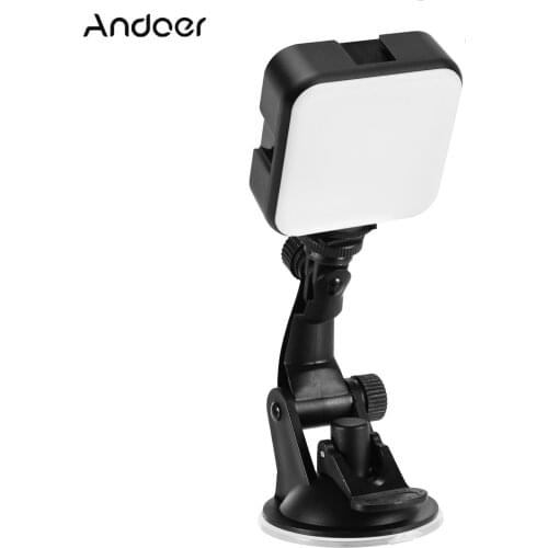 Andoer W36 Mini 4W LED Video Light 5600K 5 Level Brightness Built-In Rechargeable Battery 3 Cold Shoe Mounts Suction Cup Bracket