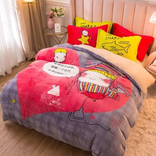 Travel girl soft coral velvet warm and comfortable velvet home textile quilt cover four-piece set