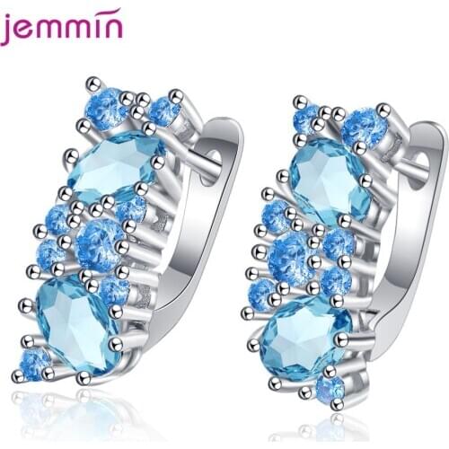 Luxury 925 Sterling Silver Earrings Sparkling Blue Zircon Popular Jewelry Female High-end Big fashion Earrings Princess Jewelry