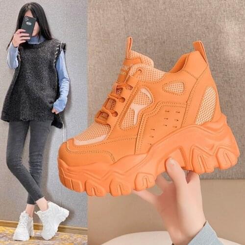 Women High Top Sneakers 2021 Spring Breathble Chunky Casual Shoes New Outdoor Thick Bottom Trend Women Vulcanized Dad Shoes 10cm