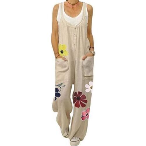 Womens Casual Comfy Summer Rompers Floral Printed Jumpsuit With Pockets