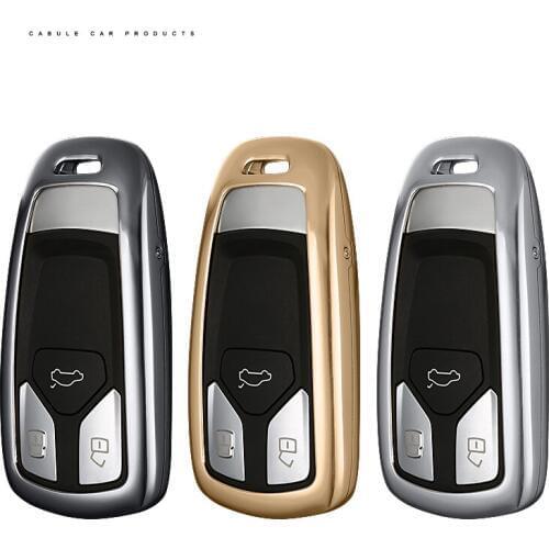 1PCS Aluminum Alloy Key Shell + Leather Key Chain Rings Protective Case Cover Skin Shell For AUDI A4L A6L Q5 Q7 TT TTS Model-B