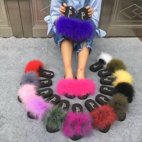15 Colors Ostrich Hair Slippers Fur Furry Slide Flip Flops Women Home Slippers Female Sweet Fenty Indoor Soft Comfotable